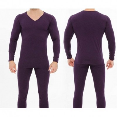 Thermal Underwear Men's Ultra Soft Long Johns Set Seamless Thermal Underwear Long Sleeve Base Layer with V-Neck - Maroon - CK...