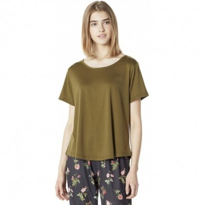 Sets Women's Sleepwear Knit V-Neck Short-Sleeve Tee T-Shirt&Pant Pajama Set - Army Green/Floral - CQ18ADTGT4E