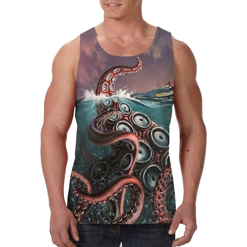 Undershirts Men's Soft Tank Tops Novelty 3D Printed Gym Workout Athletic Undershirt - Octopus Kraken Monster Art - CL19DE93A84