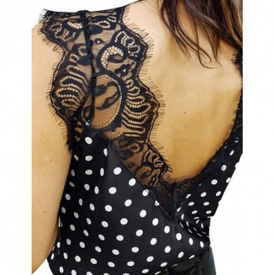 Camisoles & Tanks Women Eyelash Lace V Neck Crochet Cutout Tank Polka Dots Stylish Camisole - Black - CA19DSNX945