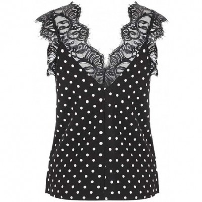 Camisoles & Tanks Women Eyelash Lace V Neck Crochet Cutout Tank Polka Dots Stylish Camisole - Black - CA19DSNX945