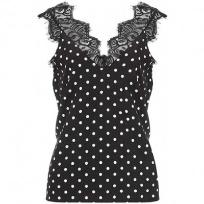 Camisoles & Tanks Women Eyelash Lace V Neck Crochet Cutout Tank Polka Dots Stylish Camisole - Black - CA19DSNX945