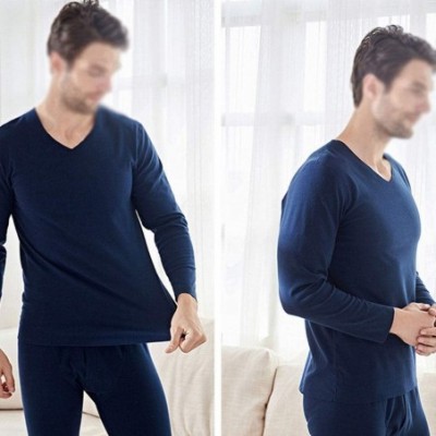 Thermal Underwear Men Thermal Underwear Set- No Trace Soft Velvet Fabric- Warm Long Sleeve Shirt and Long Johns-blackV-Neck-X...