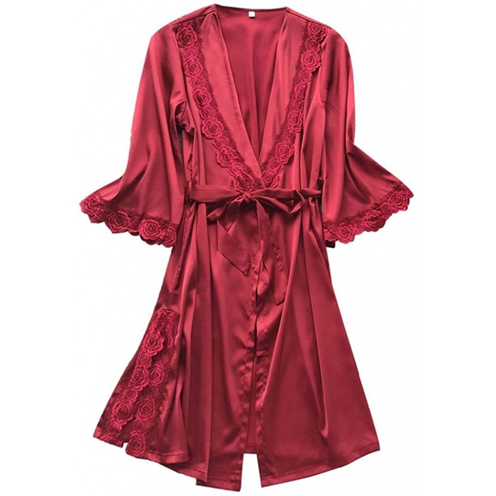 Nightgowns & Sleepshirts Sleepwear for Women Temptation Underwear Casual Loose Lace Splicing Kimono Robes Soft Comfy Nightwea...