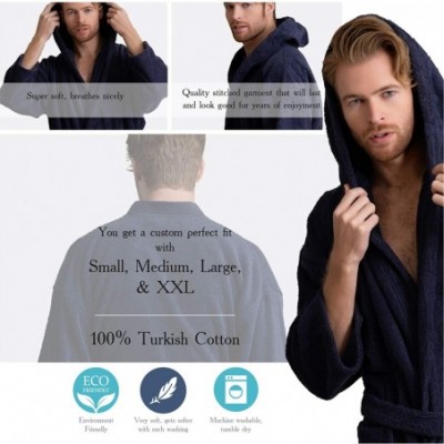 Robes Men's Hooded Bathrobe Premium Turkish Cotton Cloth- Comfortable- Absorbent Terry Bath Robe - Navy - CS189TAUD6Q