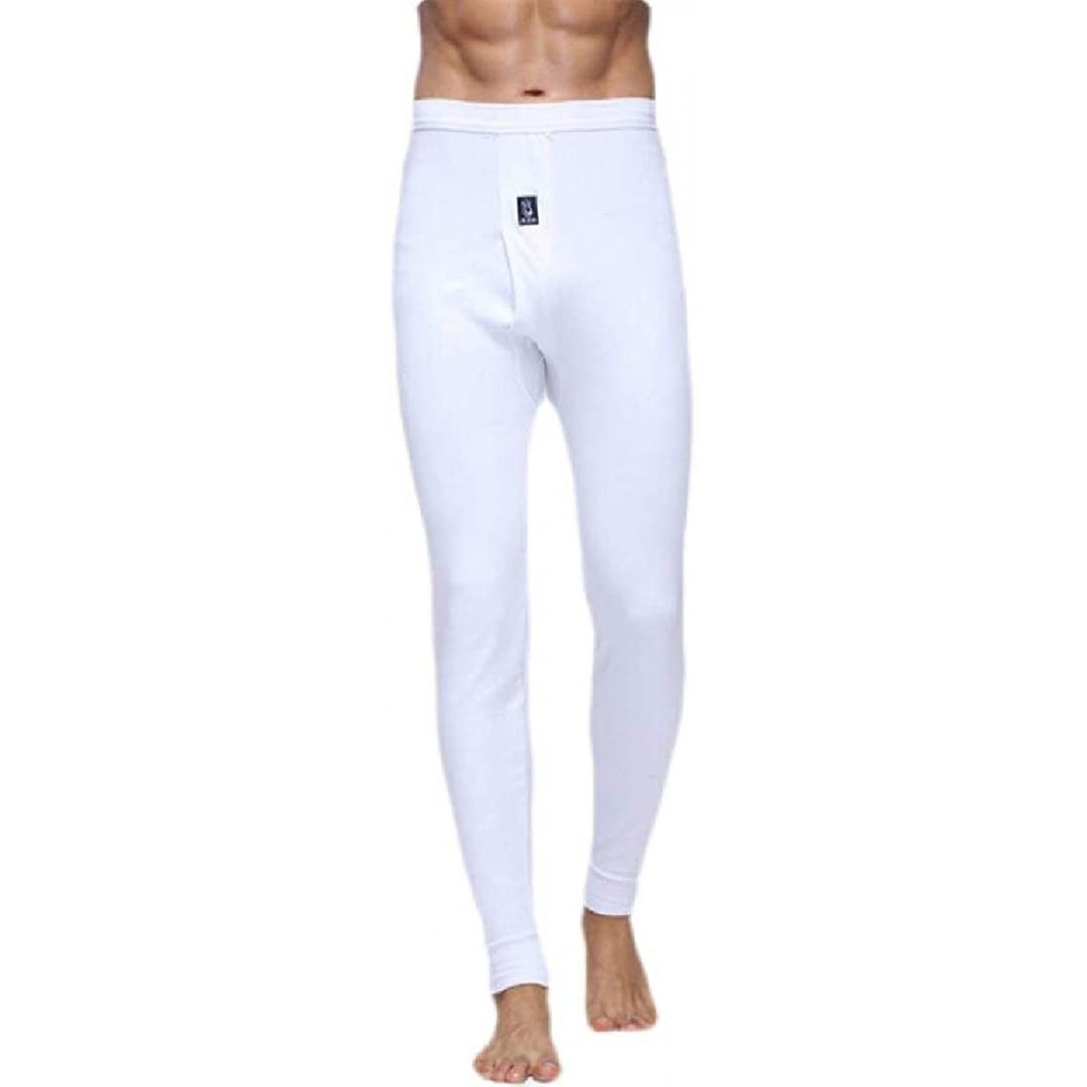 Thermal Underwear Men's Cotton Thermal Underwear Long Johns Leggings Base Layer Bottoms - White - CB18A36Q5X0