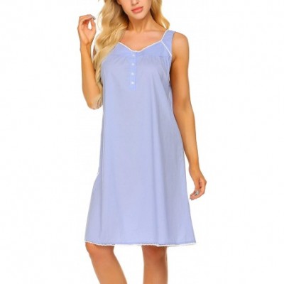 Nightgowns & Sleepshirts Women's Nightgown Sleepwear Cotton Sleeveless Sleep Dress V Neck Nightwear Loungewear - Clear Blue -...