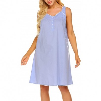 Nightgowns & Sleepshirts Women's Nightgown Sleepwear Cotton Sleeveless Sleep Dress V Neck Nightwear Loungewear - Clear Blue -...