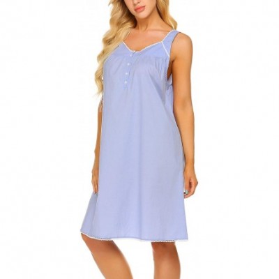 Nightgowns & Sleepshirts Women's Nightgown Sleepwear Cotton Sleeveless Sleep Dress V Neck Nightwear Loungewear - Clear Blue -...