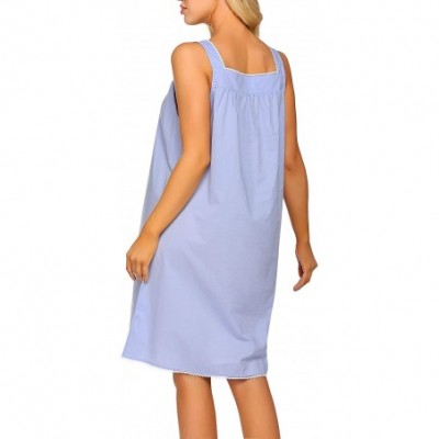 Nightgowns & Sleepshirts Women's Nightgown Sleepwear Cotton Sleeveless Sleep Dress V Neck Nightwear Loungewear - Clear Blue -...