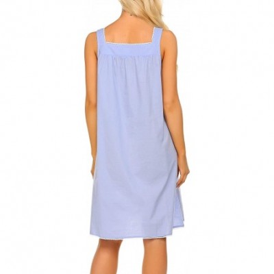 Nightgowns & Sleepshirts Women's Nightgown Sleepwear Cotton Sleeveless Sleep Dress V Neck Nightwear Loungewear - Clear Blue -...