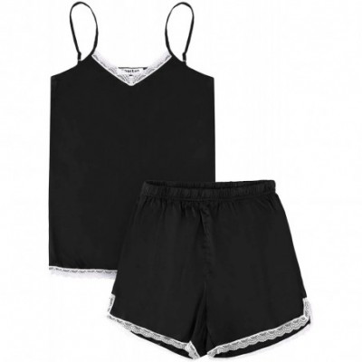 Sets Women's Silky Satin Sleepwear Set Cami Adjustable Shorts Pajamas - Z-black - CQ18RL6X7UI