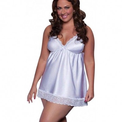 Garters & Garter Belts Plus Size Lingerie Deep V Neck Lace Chemise Nightwear Dress Women - White - C018LTA0DAI