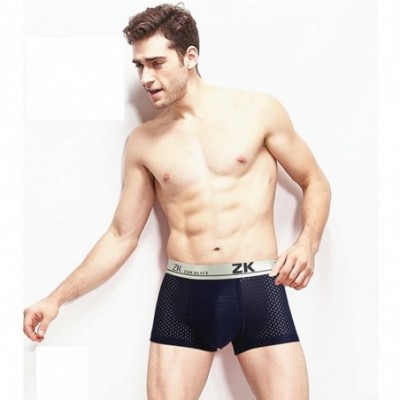 Boxer Briefs Men's Underwear- Honeycomb Mesh Breathable Boxer Brief Ice Silk Short Underwear Sport - Blue - C918A0DTIAE