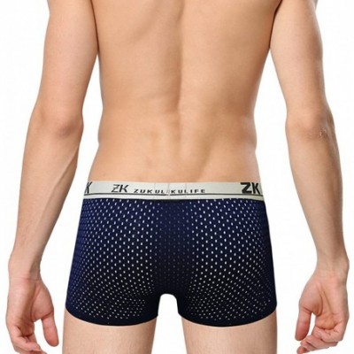 Boxer Briefs Men's Underwear- Honeycomb Mesh Breathable Boxer Brief Ice Silk Short Underwear Sport - Blue - C918A0DTIAE