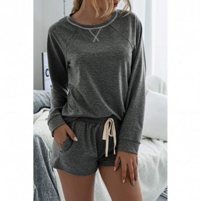 Sets Women 2 Piece Outfits Off Shoulder Long Sleeve Casual Sweatsuits - Short-dark Grey - CB199GSYNRW