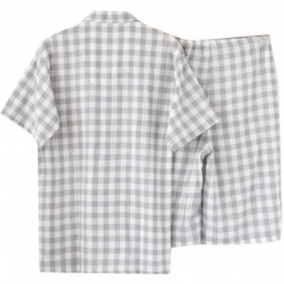 Sleep Sets Men Pjs Plaid Stripes Casual Loose Short Sleve Family Pajama Set - Grey - CW18TQELZS2