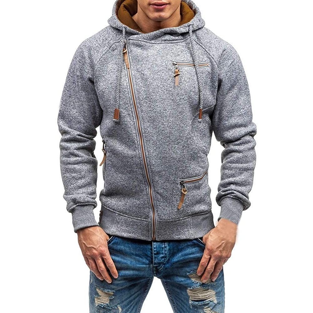 Thermal Underwear Men's Autumn Long Sleeve Zipper Hooded Sweatshirt Outwear Tops Blouse - Grey - C918LETD63G