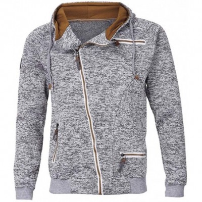 Thermal Underwear Men's Autumn Long Sleeve Zipper Hooded Sweatshirt Outwear Tops Blouse - Grey - C918LETD63G