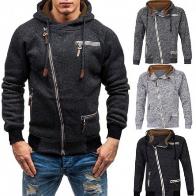 Thermal Underwear Men's Autumn Long Sleeve Zipper Hooded Sweatshirt Outwear Tops Blouse - Grey - C918LETD63G