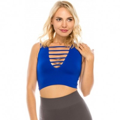 Camisoles & Tanks Caged Front Crop Tank -Made in USA - Cobalt - CW12MAO277D