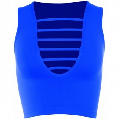 Camisoles & Tanks Caged Front Crop Tank -Made in USA - Cobalt - CW12MAO277D