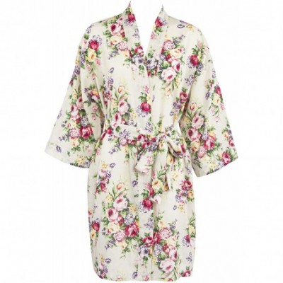 Robes Women's Lightweight Cotton Robe- Short Vintage Floral Robe 36" - Style 1 Ivory - CQ12J30AQMP