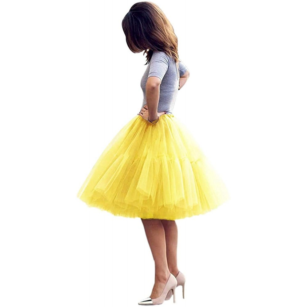 Slips Womens Midi Knee Length Tutu Skirt Petticoat Underskirt for Prom Party Yellow - C7190T3G5OX