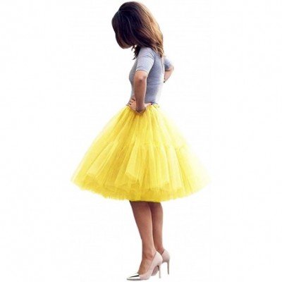 Slips Womens Midi Knee Length Tutu Skirt Petticoat Underskirt for Prom Party Yellow - C7190T3G5OX