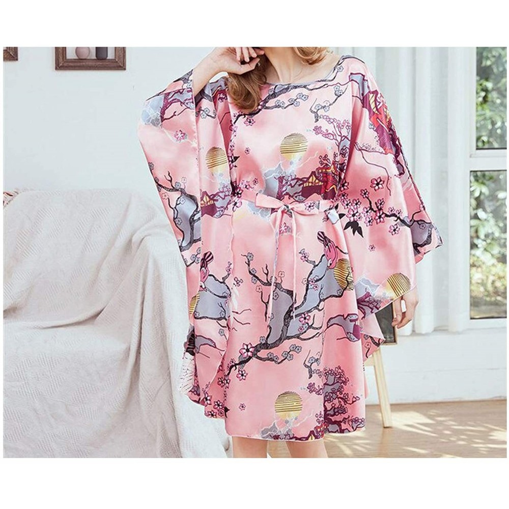 Robes Sexy Silk Rayon Home Dress Women Nightdress Sleepshirt Robe Gown Kimono Bathrobe - Pattern 7 - C8194S7AYHM