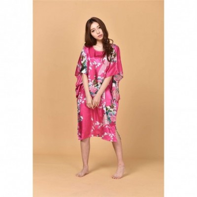 Robes Sexy Silk Rayon Home Dress Women Nightdress Sleepshirt Robe Gown Kimono Bathrobe - Pattern 7 - C8194S7AYHM