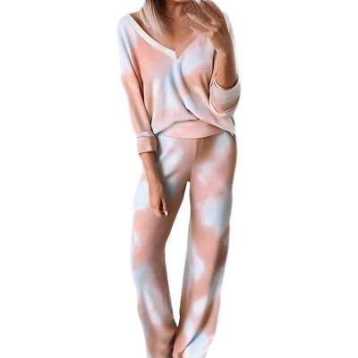 Sets Women Pajamas Tie-Dyed Sets Leisure Wear Lounge Wear Suit Home - Pink - CI19CS2RMUW