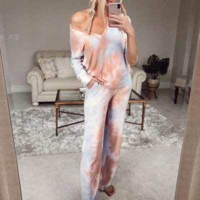 Sets Women Pajamas Tie-Dyed Sets Leisure Wear Lounge Wear Suit Home - Pink - CI19CS2RMUW