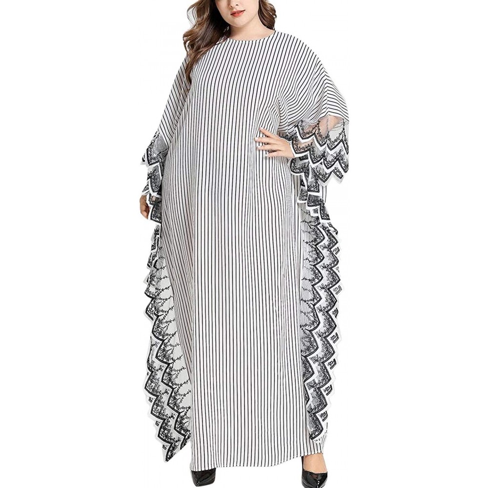 Nightgowns & Sleepshirts Women's Batwing Plaid Floral Printed Long Short Sleeves Oversized Maxi Dress Sleep Loungewear - Lace...