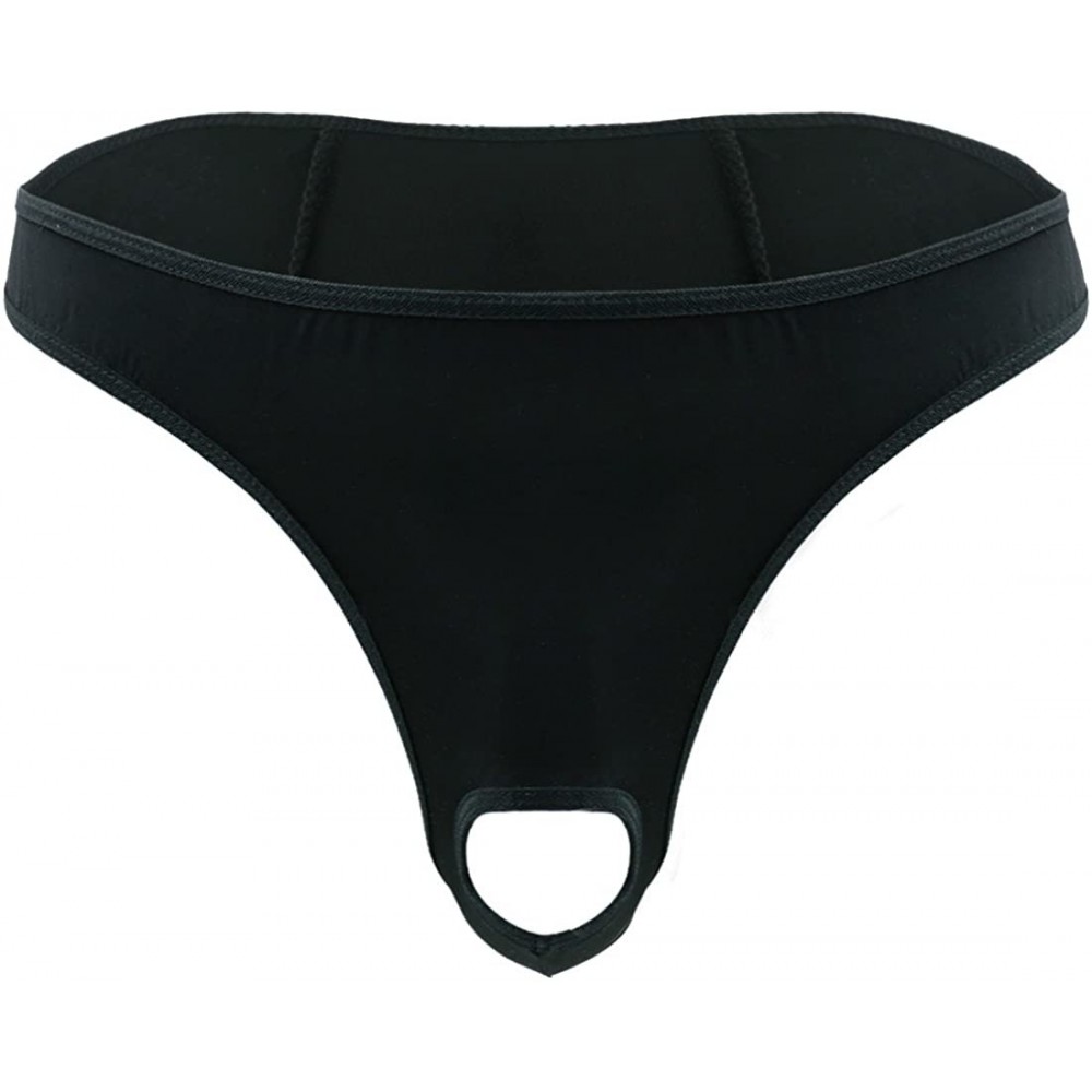 G-Strings & Thongs Men's Jock Strap Open Front Hole Thongs Undewear G-String Bikini Briefs - Black - CA18DMWH3E0