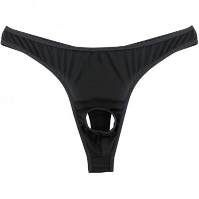 G-Strings & Thongs Men's Jock Strap Open Front Hole Thongs Undewear G-String Bikini Briefs - Black - CA18DMWH3E0