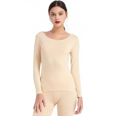 Thermal Underwear Women's Ultrathin Modal Thermal Baselayer Top Scoop Neck Long Sleeve Undershirt - Beige - CA18ALHW7CO