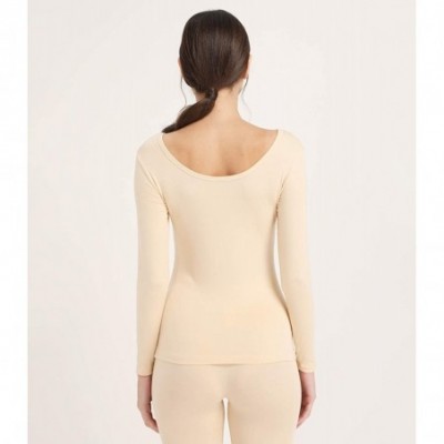 Thermal Underwear Women's Ultrathin Modal Thermal Baselayer Top Scoop Neck Long Sleeve Undershirt - Beige - CA18ALHW7CO