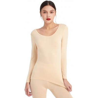 Thermal Underwear Women's Ultrathin Modal Thermal Baselayer Top Scoop Neck Long Sleeve Undershirt - Beige - CA18ALHW7CO