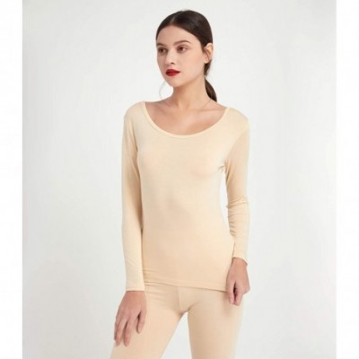 Thermal Underwear Women's Ultrathin Modal Thermal Baselayer Top Scoop Neck Long Sleeve Undershirt - Beige - CA18ALHW7CO