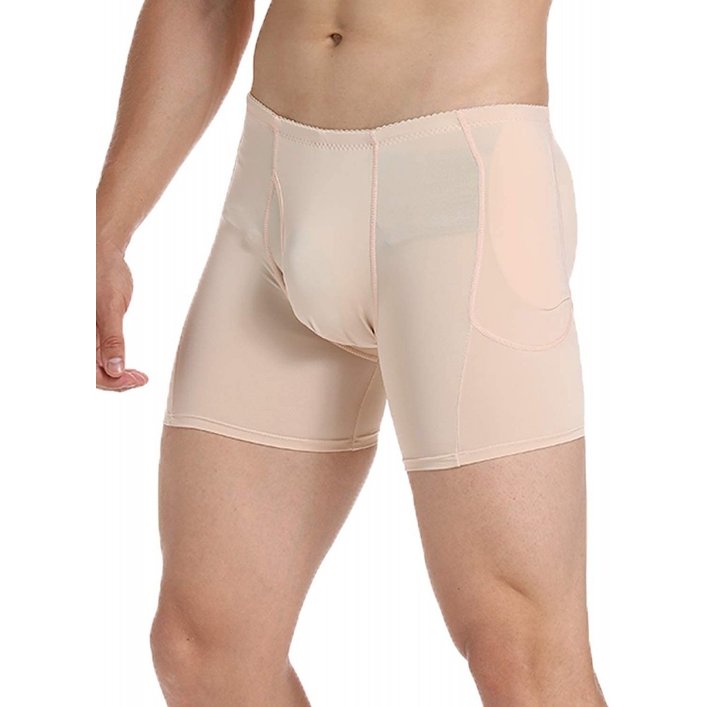 Boxer Briefs Mens Padded Underwear Butt Lifter Short Butt Booster Hip Enhancer Shaper - Beige - CK18X9TICS4