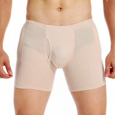 Boxer Briefs Mens Padded Underwear Butt Lifter Short Butt Booster Hip Enhancer Shaper - Beige - CK18X9TICS4