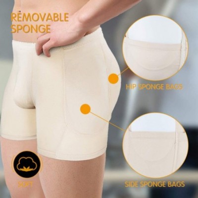 Boxer Briefs Mens Padded Underwear Butt Lifter Short Butt Booster Hip Enhancer Shaper - Beige - CK18X9TICS4