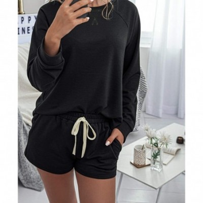 Sets Women Tie-dye Lounge Set Long Sleeve Sweatshirt Tops with Shorts Pajamas Set Loungewear - Black - CC19CDENT6X