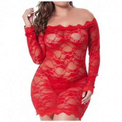 Baby Dolls & Chemises New Womens Plus Size Sexy Lingerie Lace Badydoll Off Shoulder Sleepwear Pajamas - Red - CH190L7OIAG