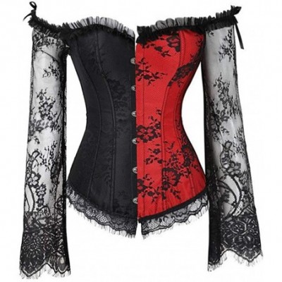 Bustiers & Corsets Sexy Lingerie Fashion Lace up Vintage Gothic Victorian Corset Bustier Prom Skirt - Top Half Red - C518Z2EHIZO