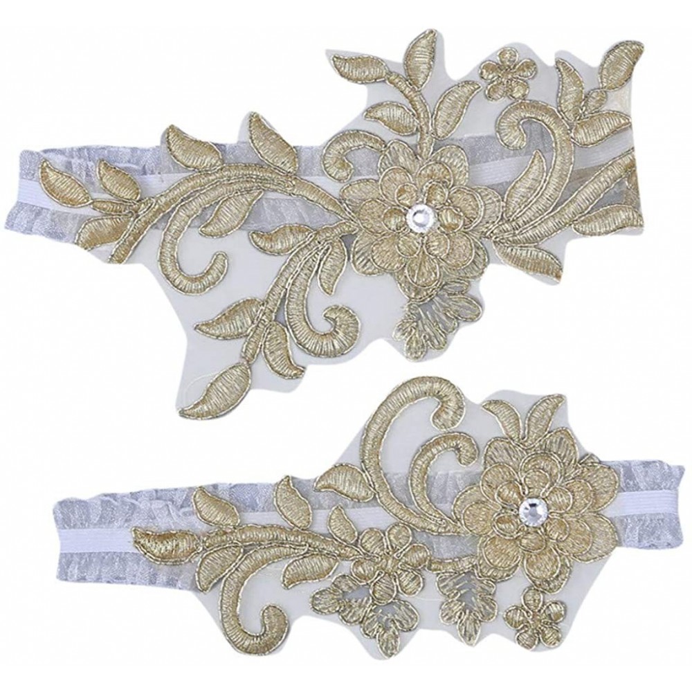 Garters & Garter Belts Lace Wedding Garter Rhinestone Bridal Garter Set Party Prom Garter Set Non Slip Grip Garter - B - CW19...