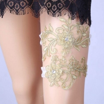 Garters & Garter Belts Lace Wedding Garter Rhinestone Bridal Garter Set Party Prom Garter Set Non Slip Grip Garter - B - CW19...