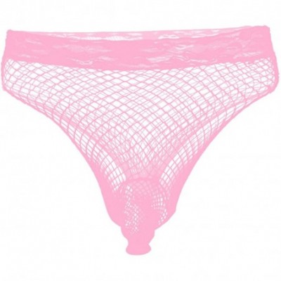 G-Strings & Thongs Mens Sissy Lace Frilly Pouch Panties Thong Mesh Sheer Fishnet Low Rise Bikini Briefs Underwear - Pink Pouc...