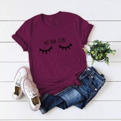 Thermal Underwear Letter Print Oversized Short Sleeve Women's Shirt - Wine - CX19645K5G9